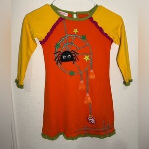 Michael Simon Halloween Dress Girl 4 Orange Spider Candy Corn Vintage Ugly RARE